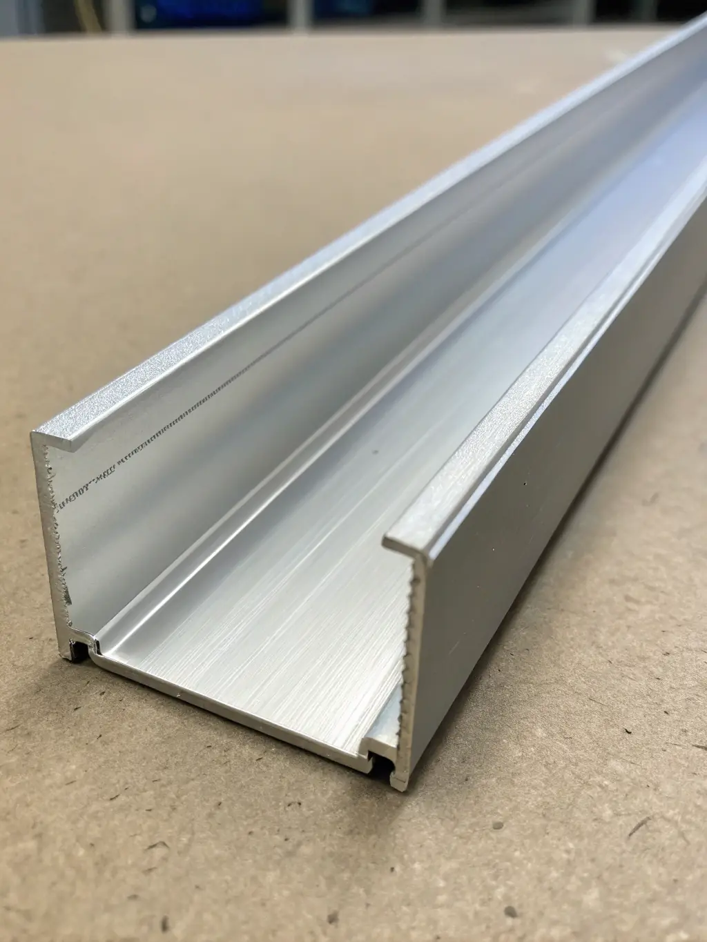 An image of a U-channel aluminum profile, highlighting its versatility in framing and edge protection applications.